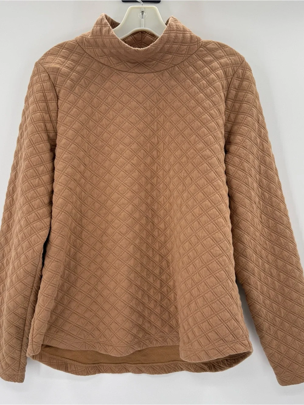 J.Crew Quilted Funnel Neck Sweatshirt M Camel Tan Textured Pullover